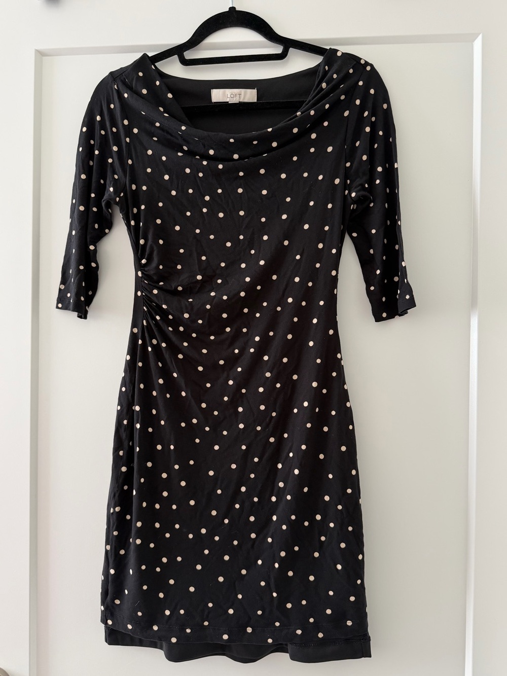 LOFT Black Polka Dot Cowl Neck Dress size small